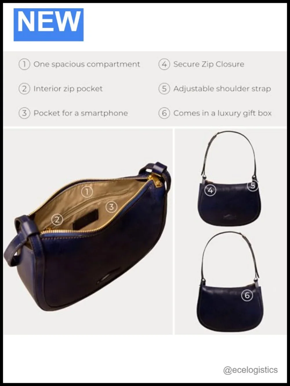 Italian Full-Grain Leather Hobo Bag Handmade Shoulder Purse